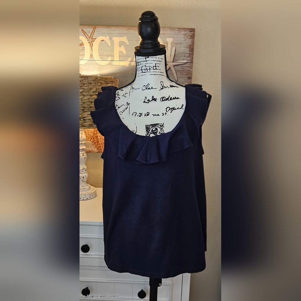 Crown & Ivy Navy Ruffle Blouse